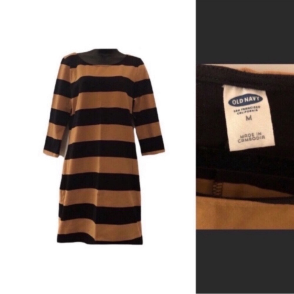NEW WITH TAGS Old Navy Women’s Sz Med Dress Crew Neck wide Stripes 3/4 Sleeves
